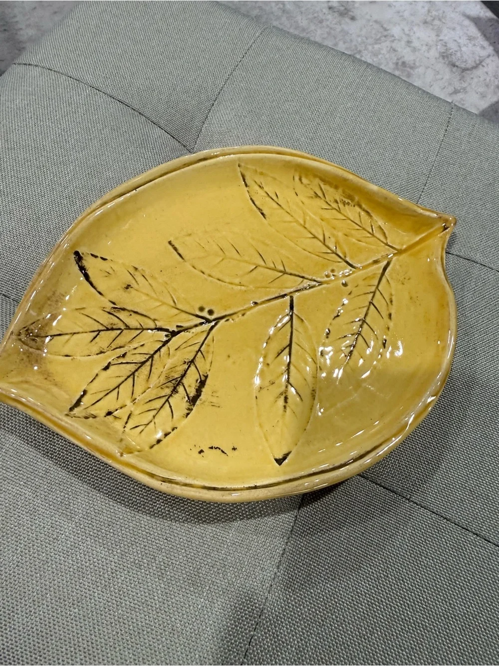 Crate&Barrel Yellow Leaf-Shaped appetizer Ceramic Dish